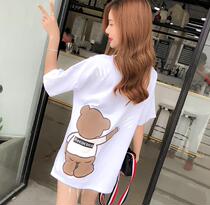 短袖t恤女新款韩版中长款学生宽松显瘦卡通半袖上衣女打底