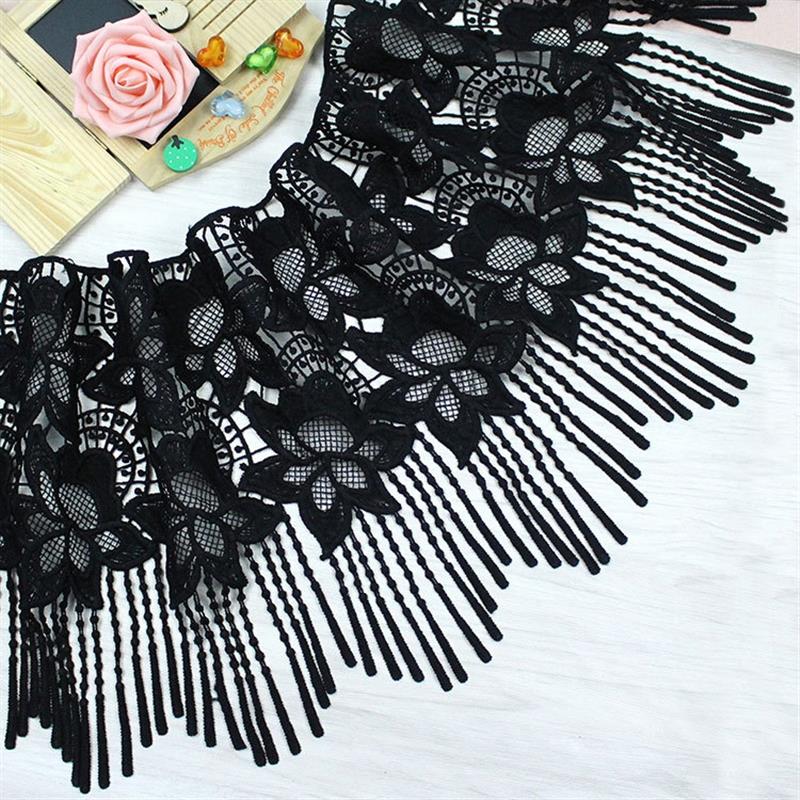 Width 30cm milk silk black fabric with whiskers Hollow lace skirt with exquisite decoration on the hem and repaired lace accessories