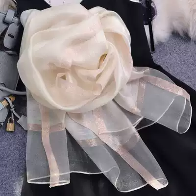 Silk silk scarf women's spring and autumn thin foreign style fashion mulberry silk scarf white long version silk scarf shawl Joker