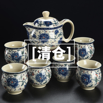 Anti-hot blue and white porcelain Chinese tea set set ceramic household small set double insulation kung fu teapot tea cup large capacity