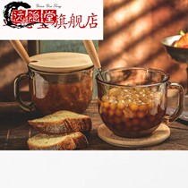 Nordic tea glass womens home oatmeal breakfast cup with lid spoon Milk Cup big belly Cup heat-resistant