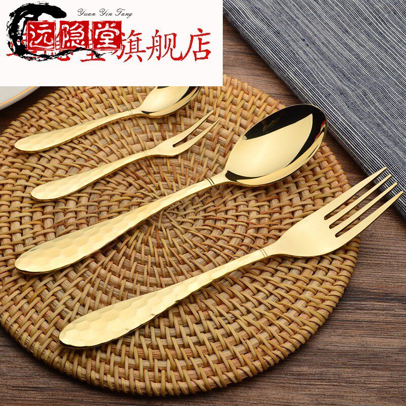 Copper fork spoon suite red Japanese style Nordic hammer Western dining tableware full household meal dessert spoon fork