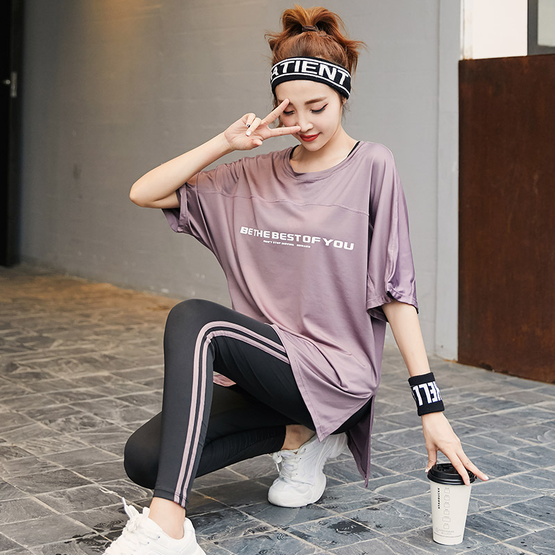 Yoga Suit Summer Running Suit Woman Loose Speed Dry Coat Large Size Size Fat Mm Hood Hip Sports Gym Fitness Suit