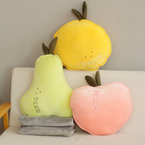 Muxi fruit and orange pillow two-in-one blanket simulation pear doll car air conditioner was given to customers as gifts