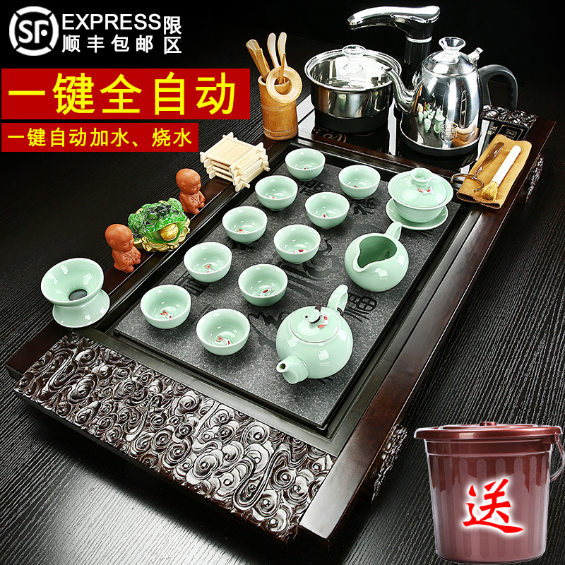 Fully automatic tea set set home living room whole set of Kung Fu solid wood tea tray tea table large tea sea integrated induction cooker