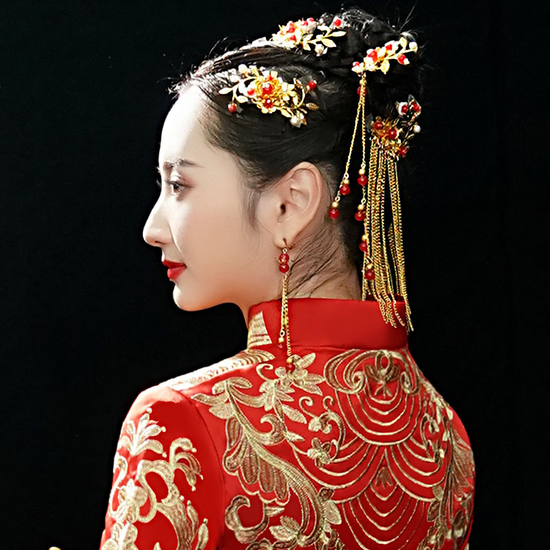 Xiuhe clothing bride headdress Chinese red costume wedding ancient style hair accessories toast dress classical accessories