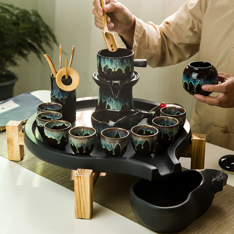 Slowly semi-automatic tea set tea set household simple ceramic tea plate tea pallet tea pallet stone mill tea plate