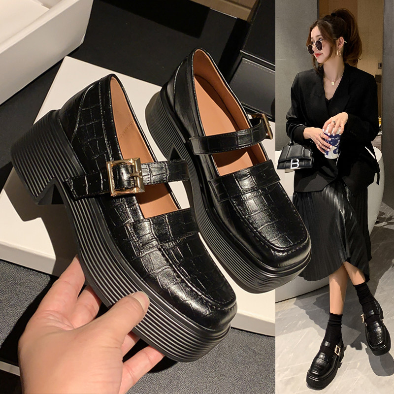 Small Leather Shoes Day Ensemble Women Jk Shoes Children 2022 New Line Button Coarse Heel Thick Bottom Bag Shoes Woman Retro Mary Precious Shoes