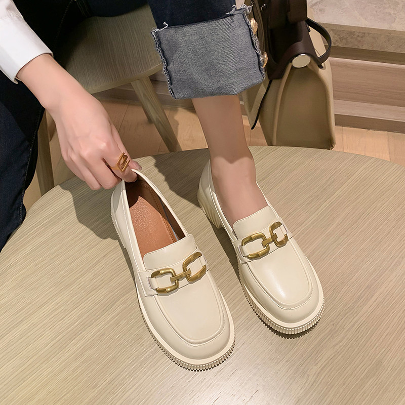 Hezhao Jole Foe Shoes Woman 2022 Spring new genuine leather coarse heel Inn wind small leather shoes 100 lap women's single shoes