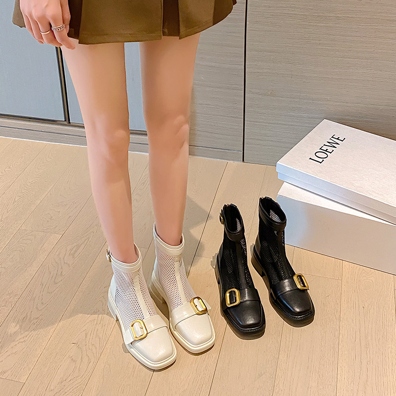 Coarse Heel Mesh Boots Woman 2022 Summer New Net Red Hollowed-out Mesh Yarn Martin Boots Slim breathable cool boots Women short boots