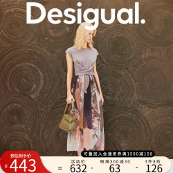 Desigual24 ພາກຮຽນ spring ແລະ summer ໃຫມ່ patchwork ແອວສູງພິມ dress ຄໍຮອບເບິ່ງກະທັດຮັດ