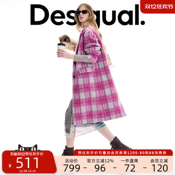 Desigual25 new autumn and winter plaid gun lapel single-breasted women's coat