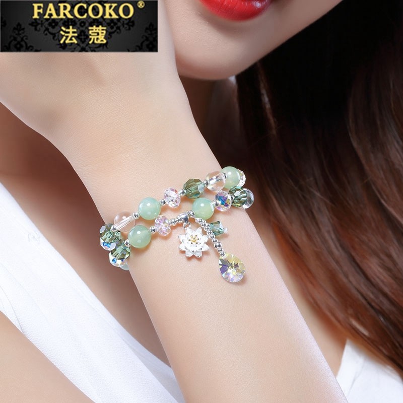 Farcome crystal bracelet female natural agate hand string transport beads beads beads sterling silver ins niche design hand jewelry beads