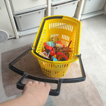 Store Wheels Plastic Basket Poop Supermarket Shopping Basket Buy Food Driver Razioli Style Vegetable Basket Large pull rod with hand basket