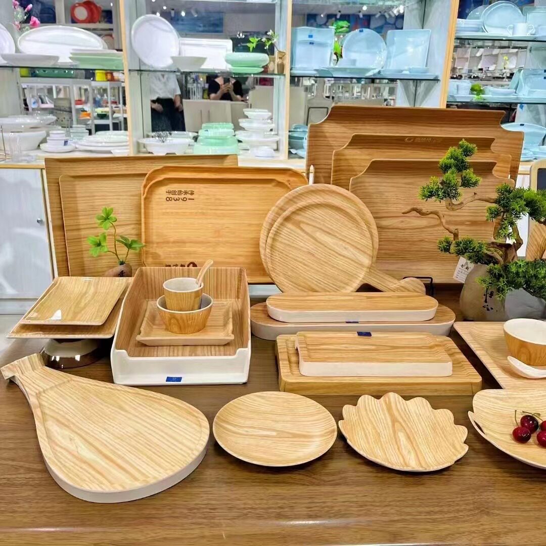 快餐店木纹自助选餐盘餐厅食堂仿木质上菜托盘长方形火锅牛肉盘子详情2