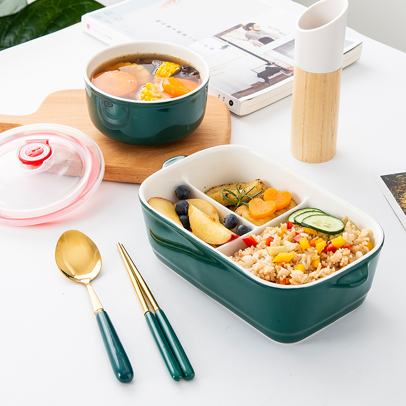 Ceramic Lunch Box Office Worker Can Microwave Oven Heating Special Bowl Separation Type Seal Preservation Lunch Box Student Dining Box