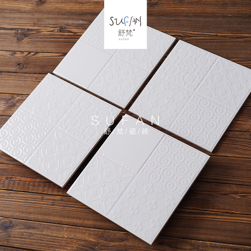 White embossed flower brick Nordic minimalist bright light 300 Makeup Room Kitchen Wall Brick Balcony Hyun Guan Matt Bread Brick