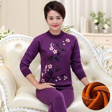 Ấm đồ lót bộ phụ nữ 100cotton mùa xuân và mùa thu quần dày trung niên mẹ bông áo len.