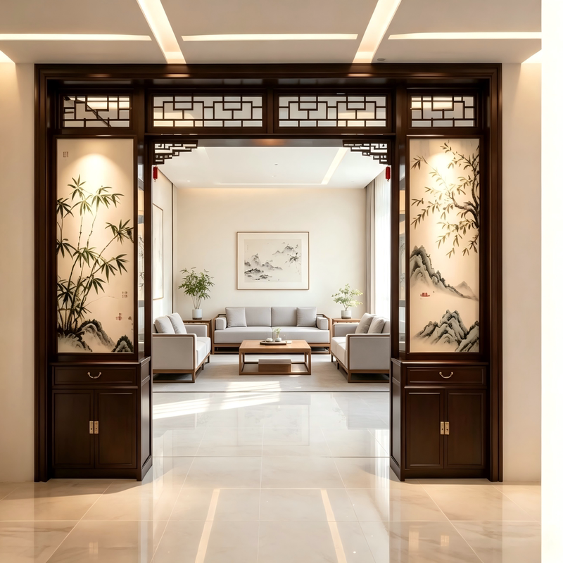 New Chinese-Style Living Room Entrance Bamboo Screen Partition, Solid Wood Entryway Facing the Door, Moonlight Arch Door with a Light Luxury and High-End Feel New Chinese-Style Living Room Entrance Bamboo Screen Partition, Solid Wood Entryway Facing the Door, Moonlight Arch Door with a Light Luxury and High-End Feel