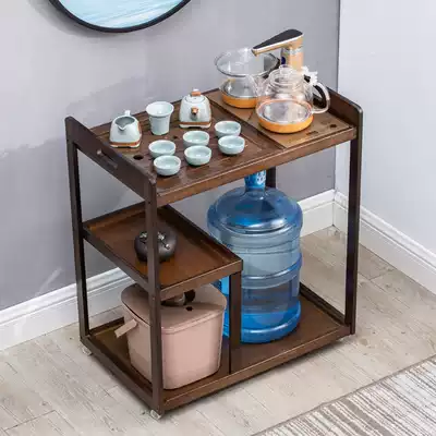 Mobile tea cart, tea table, kettle, integrated tea tray, tea set, solid wood tea table, household wheeled tea table, balcony coffee table