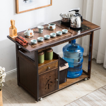 Mobile tea table tea table kettle Integrated Household small tea tray solid wood wheeled tea car balcony tea kung fu tea table