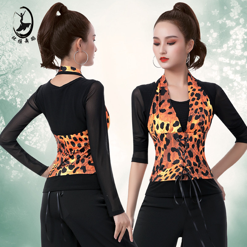 Ring Ya Latin dance tops women's dance costumes New adult body leopard print modern dance dress national standard dance practice suits