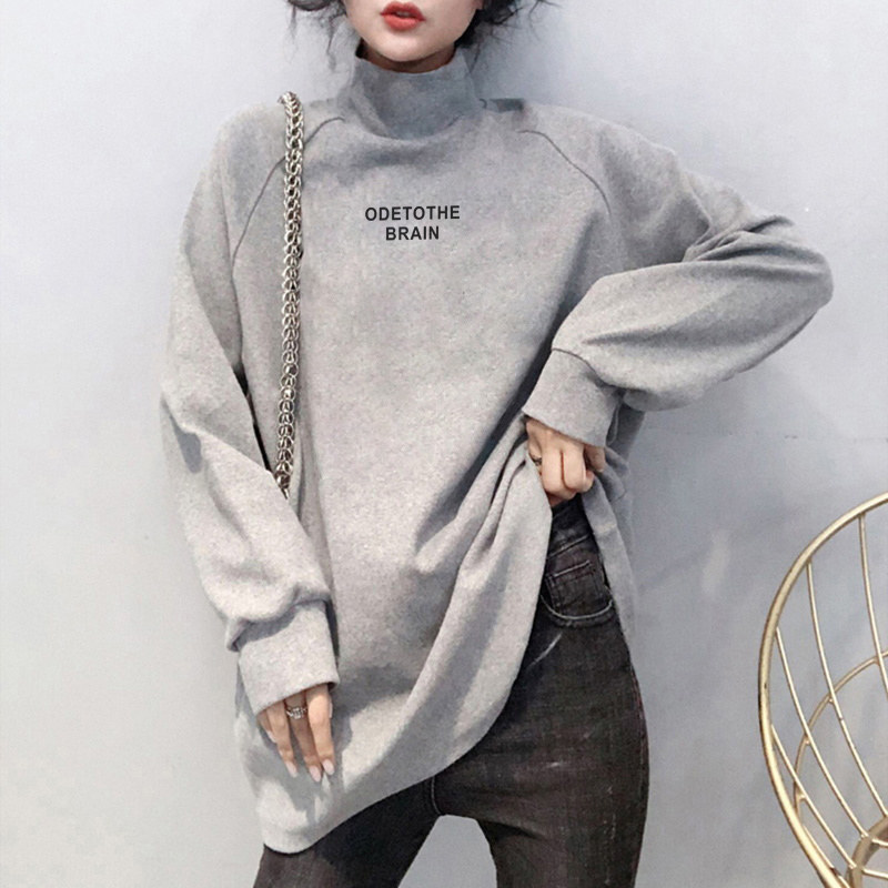 Pregnant woman 2021 autumn winter clothing pure cotton casual blouses half high collar medium long version plus suede thickened Korean version loose blouse fashion style