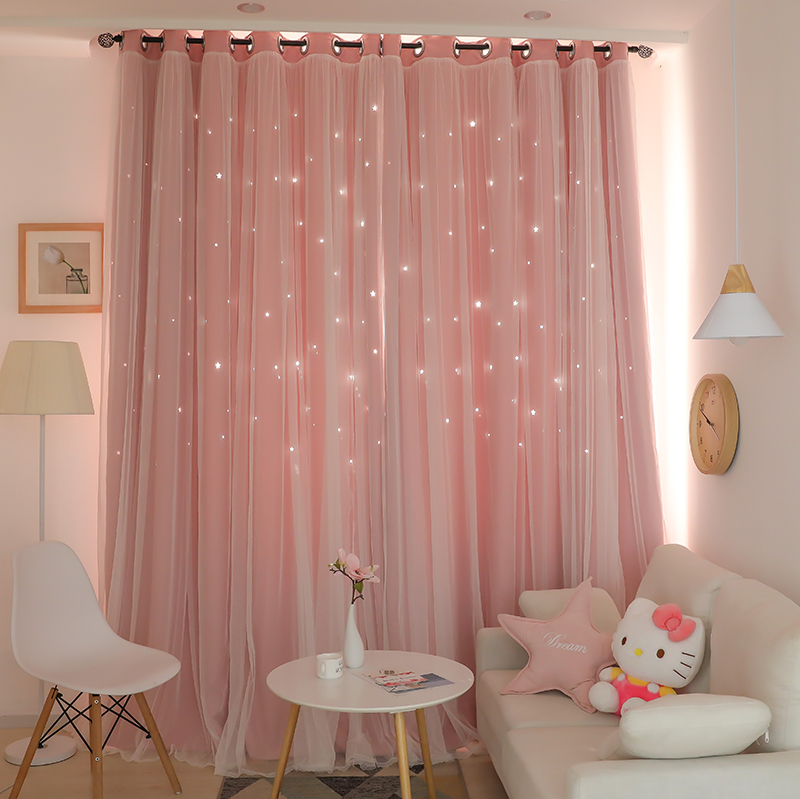 Net Red Shading Curtains Hollowed-out Stars Bedroom Hooks Ins Girls Light Lavish Floating Windows Double Cloth 2022 New