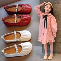 Red leather shoes girls princess shoes 2021 spring new childrens soft-soled beanie shoes small fragrant baby shoes single shoes