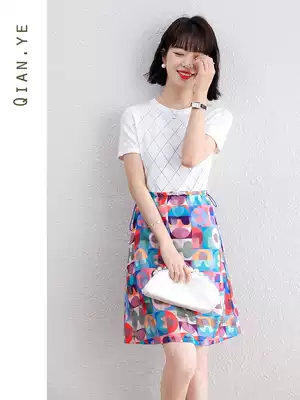 Summer ice silk T-shirt dress women's summer 2021 new seaside holiday skirt fake two women's tide summer