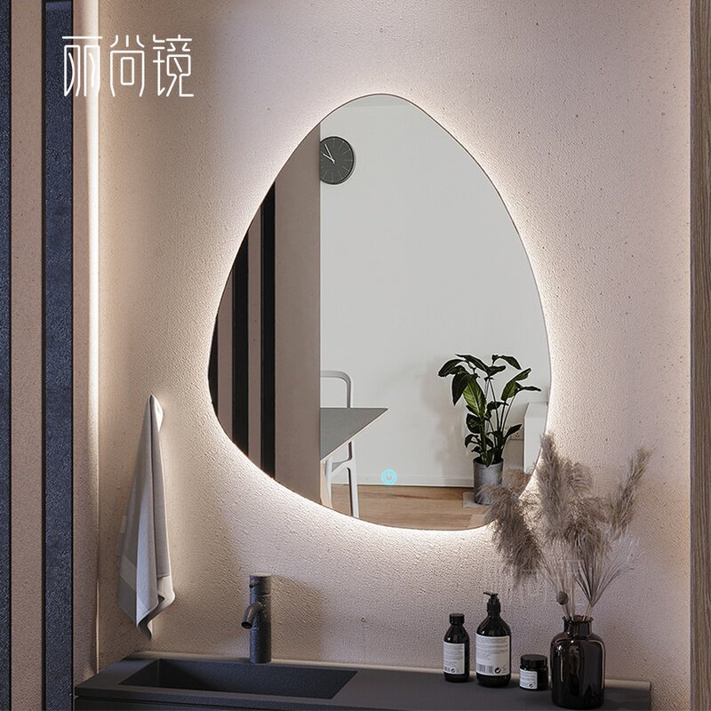 Smart water drop special-shaped toilet light irregular mirror rimless mirror with touch screen bathroom mirror with lamp wall hanging