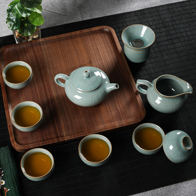 Green porcelain teapot suit home ceramic whole set of Longquan Gongfu tea furniture office will guest tea pot suit-Taobao