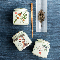 Also interesting light green square tea jar small ceramic sealed tea storage tank Chinese style household flower tea jar Japanese style