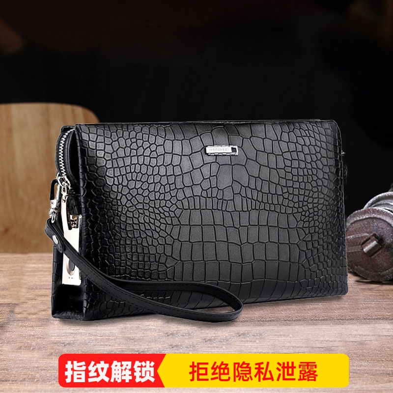 Hand Grab Bag Men Genuine Leather Fingerprint Unlock Package Luxury High-end Handbag Fashion Great Capacity Texture Business Hand Grab Bag