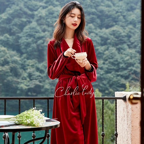 Демисезонный бархатный длинный банный халат для невесты, красный оберег на день рождения, пижама