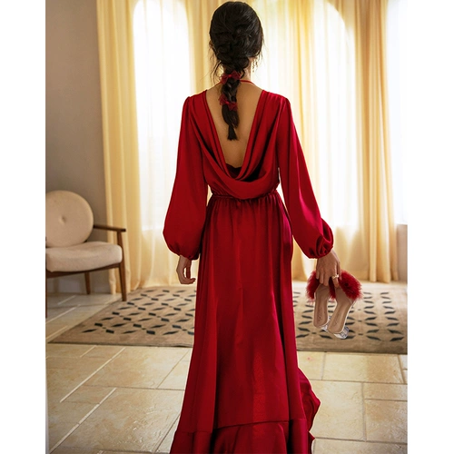 Сексуальная бордовая летняя шелковая пижама для невесты, французский стиль, изысканный стиль