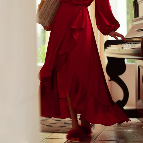 Сексуальная бордовая летняя шелковая пижама для невесты, французский стиль, изысканный стиль