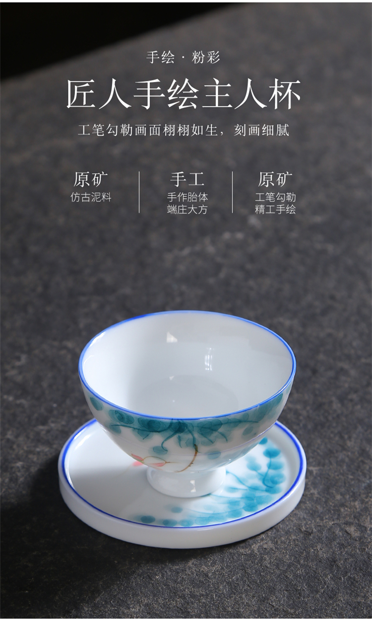 Hand - made kung fu small ceramic cups tea bowl home a single master sample tea cup purple sand cup blue and white porcelain tea