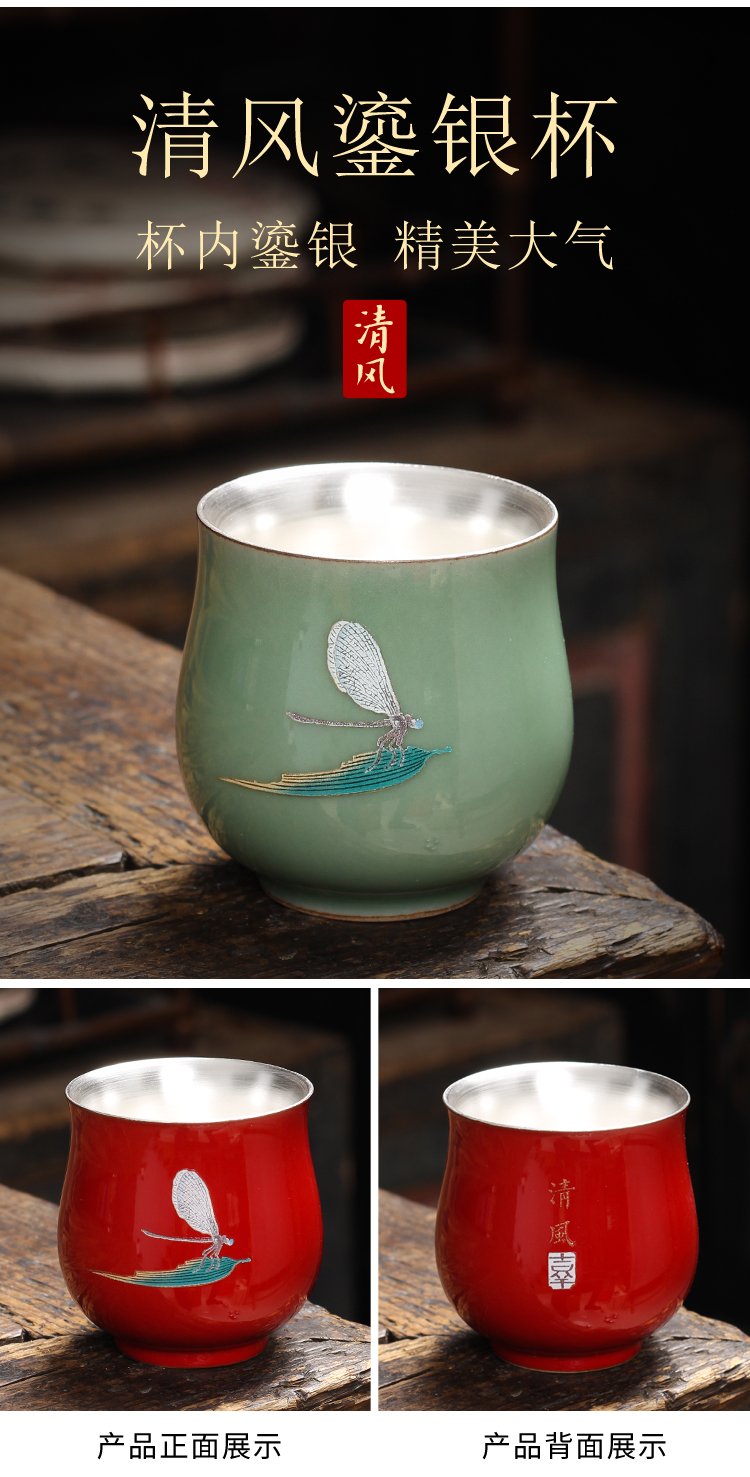 Manual coppering. As silver cup 999 sterling silver from jingdezhen blue and white porcelain tea set tea cup single cup size, master