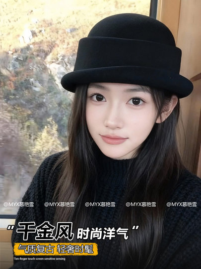 Foreign-Educated Daughter's Winter Hat, French-Style High-End Rolled-Edge Wool Fisherman's Hat, Retro and Stylish Hepburn-Style Hat