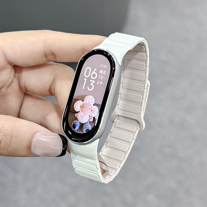 Zhang Jingyi's Same Style Compatible Xiaomi Mi Band 10/9 Strap 8 Wristband New Magnetic Silicone Smart Sports 9/8 Nfc Version Eighth and Ninth Generation Ceramic Version Loop Replacement Strap Unisex High-End Accessories
