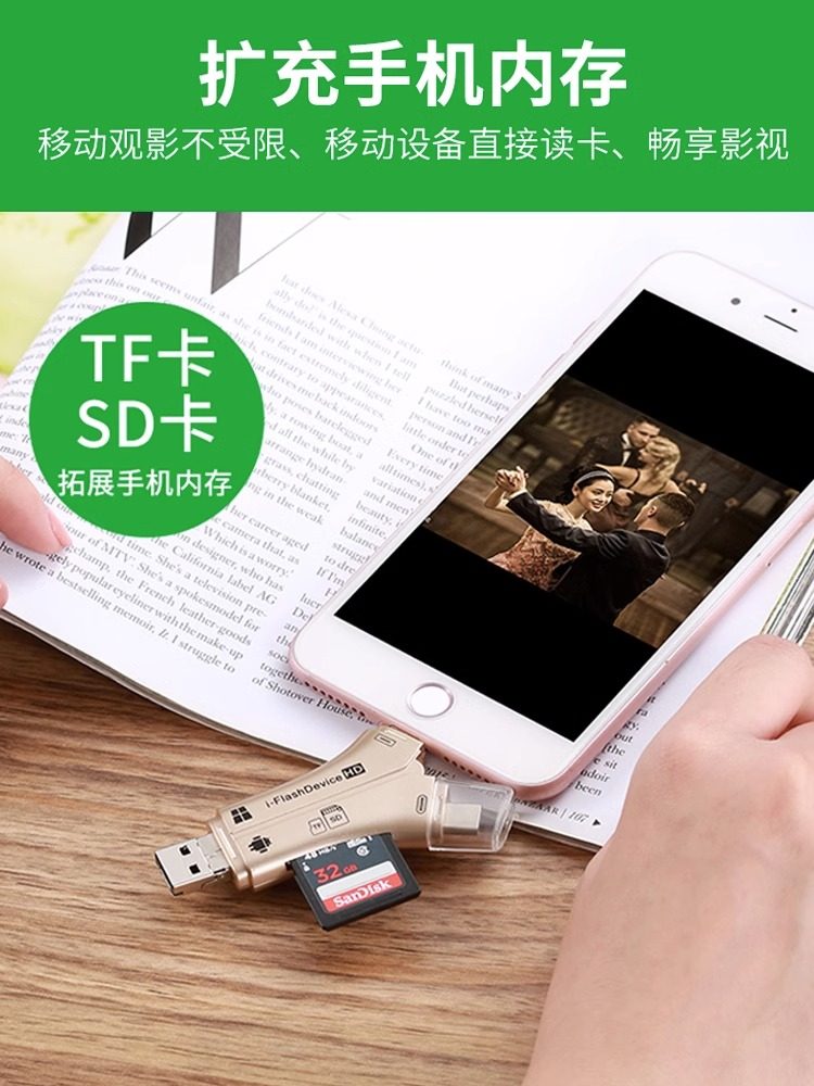 Camera Card Reader Suitable for Apple, Huawei Phones, Computers, iPad Converter, Sd Card, Tf High-Speed Memory Card Storage, Multi-Function, Sony Ccd, Canon, Nikon, USB Three-In-One Type-C Connector