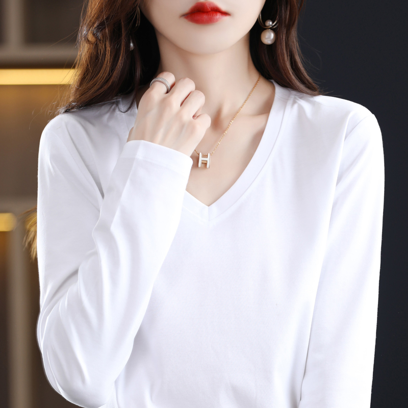 Silk-Like Cotton V-Neck Long-Sleeve T-Shirt for Women, Loose Fit, 2026 Spring New Style, Pure Cotton Inner Layer, Slimming Women's Top