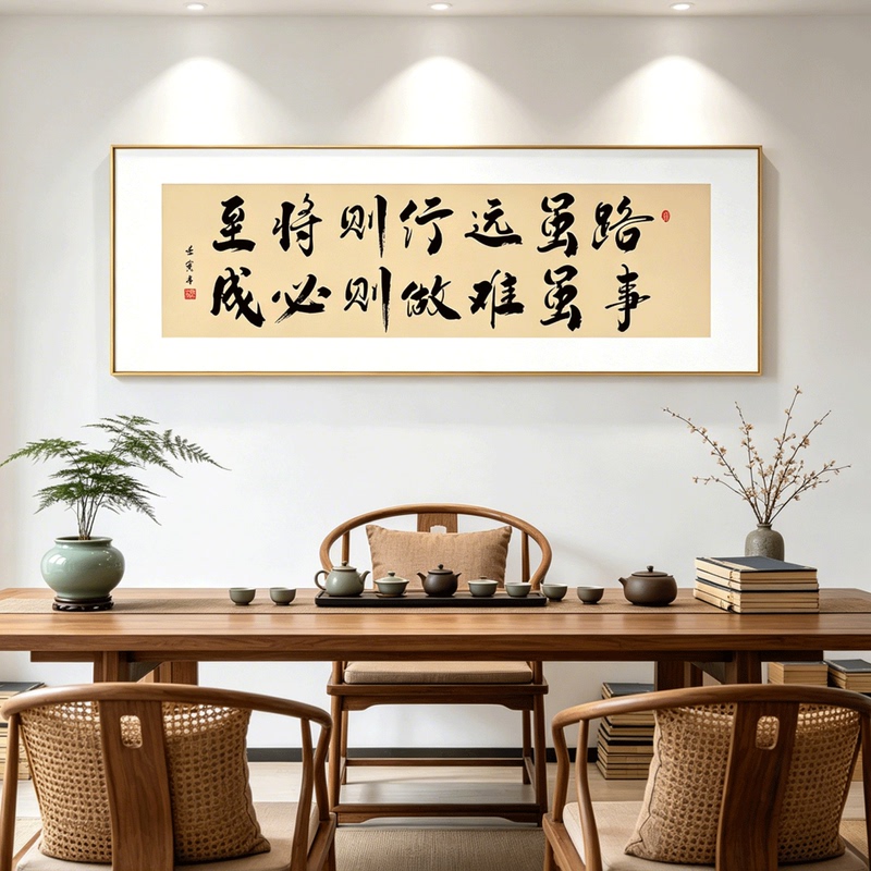 Although the Journey Is Long, It Will Come to an End. Calligraphy and Painting for the Boss's Office, Hanging Paintings for the Tea Room, Background Wall Decoration, Inspirational Calligraphy Plaque Although the Journey Is Long, It Will Come to an End. Calligraphy and Painting for the Boss's Office, Hanging Paintings for the Tea Room, Background Wall Decoration, Inspirational Calligraphy Plaque