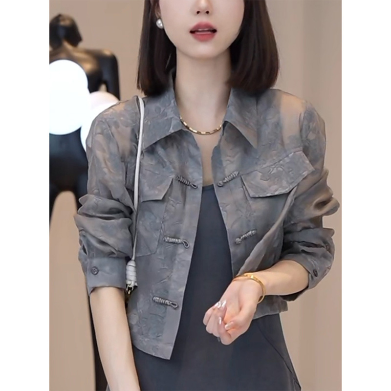New Chinese-Style Sun Protection Shirt, Regular Shoulder Shirt Jacket for Women, Summer Cardigan, Thin Outerwear to Pair with a Slip Dress