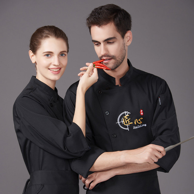 High-grade pure cotton chef clothes long-sleeved men's hotel dining hall work clothes restaurant back kitchen increase autumn and winter clothes