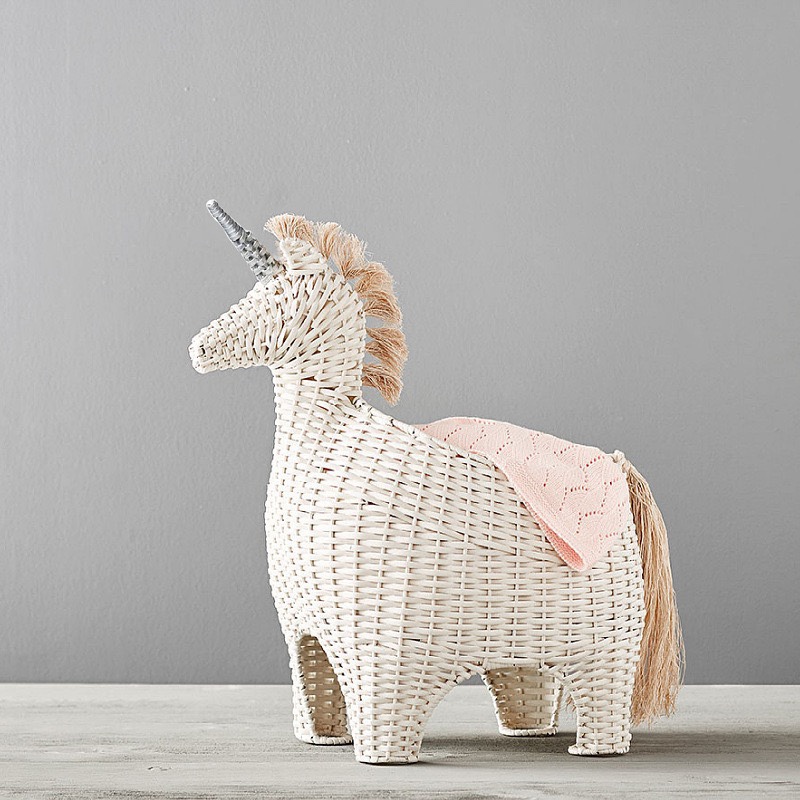 Creative Real Rattan Woven Unicorn Storage Basket Zebra Animal Toy Storage Basket Furniture Children's Room Decoration Ornaments
