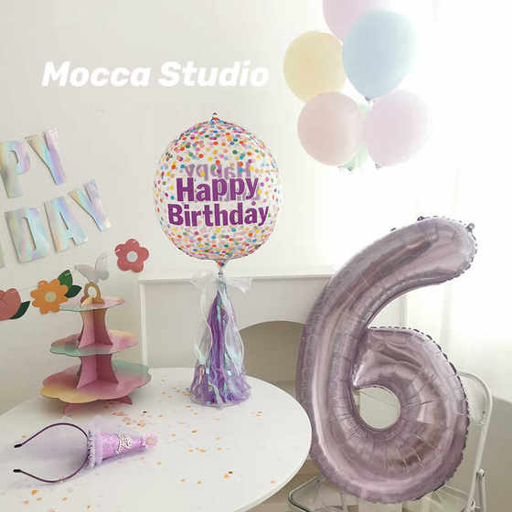 水晶果冻紫色40寸大号数字气球生日快乐字母气球桌飘拉旗生日帽