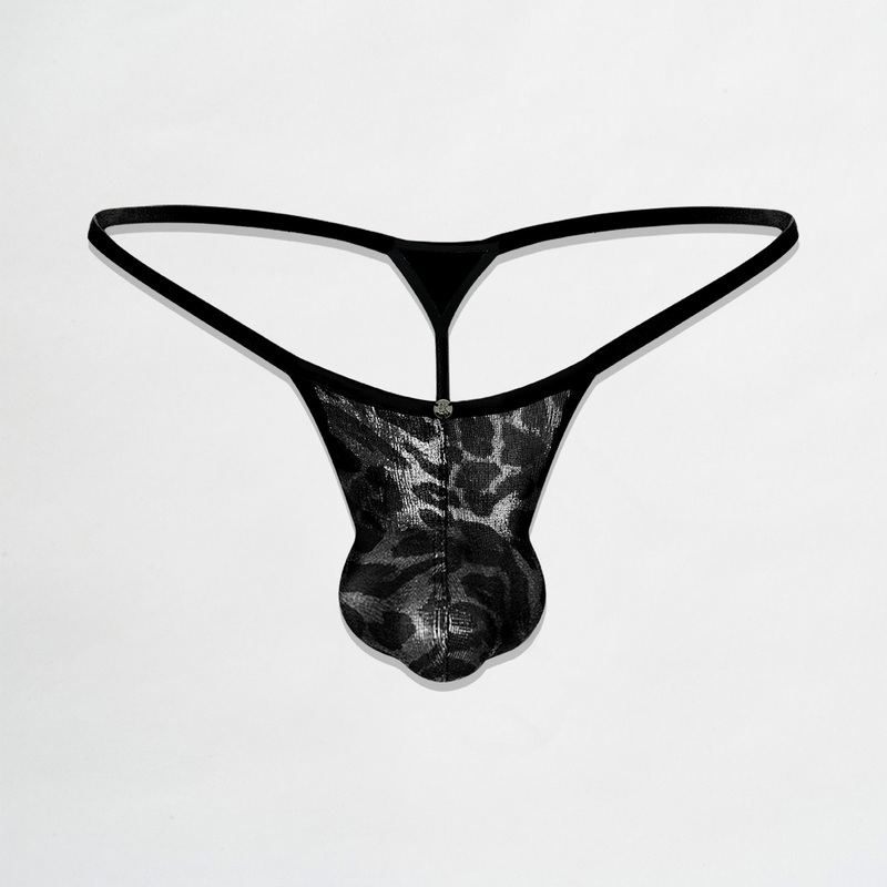 Original Men's Thong in Silver with Black Leopard Print, One-Piece Men's Thong, Sexy and Erotic Underwear