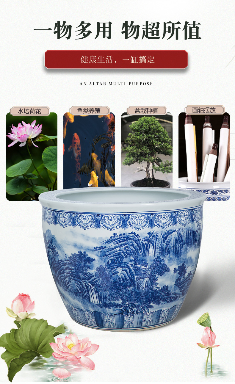 The Large blue and white porcelain of jingdezhen ceramics hand - made aquarium big flowers, potted garden decorative furnishing articles especially big fish bowl